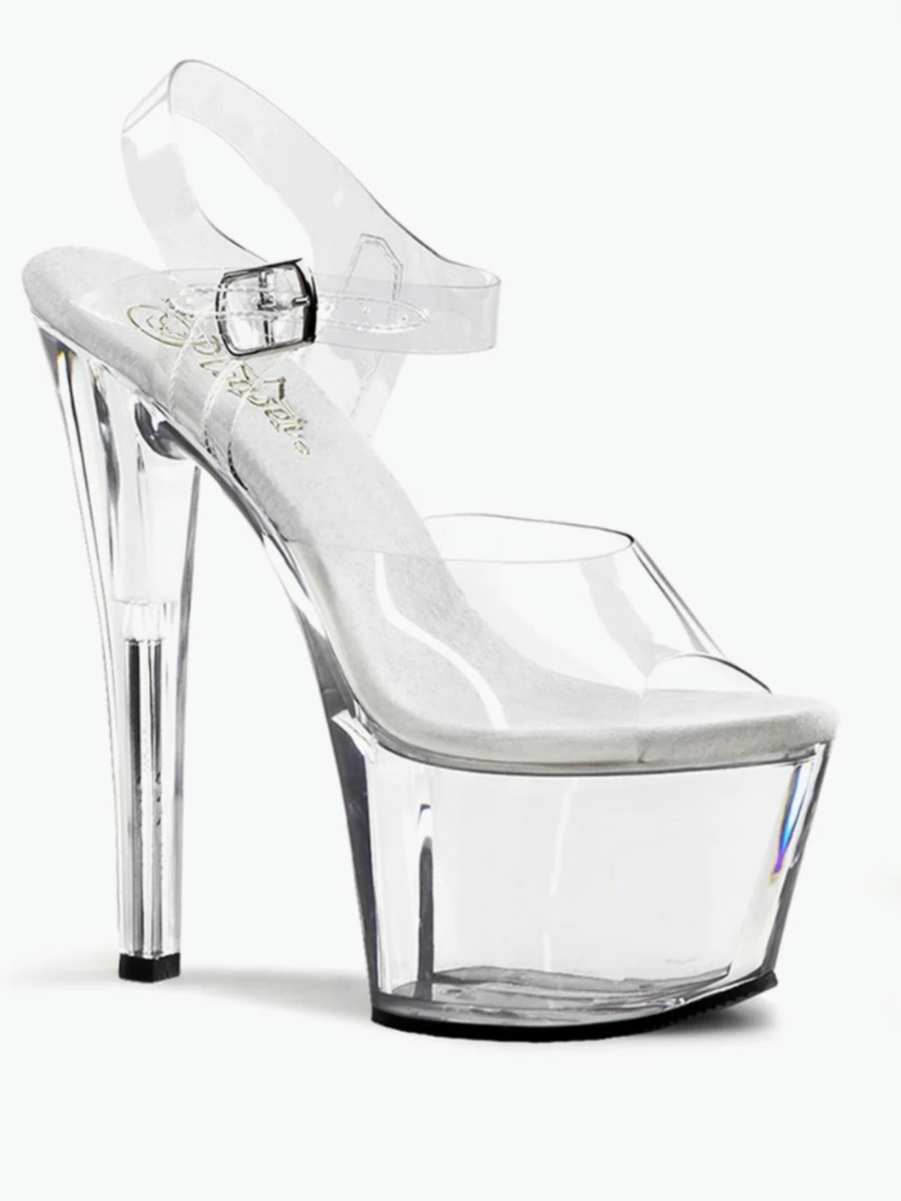 Clear Platform 7” High Heel Pole Dance Sandals Black Footbed Pleaser Sky Size 8